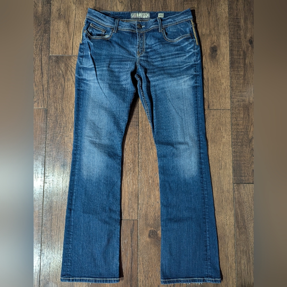 BKE Culture Dark Blue Womens Boot Cut Denim Jeans 34XL Heavy Stitching Western
